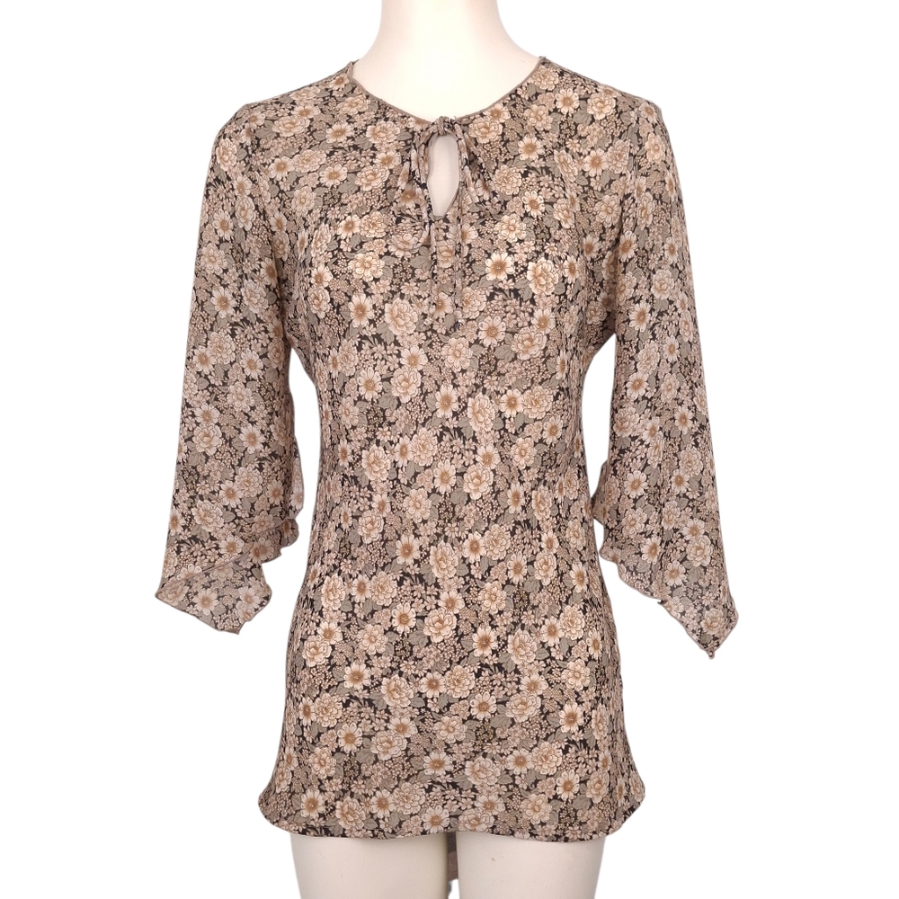 A. Byer vintage 90s Y2K floral tunic top flutter sleeve flowy retro fairy boho